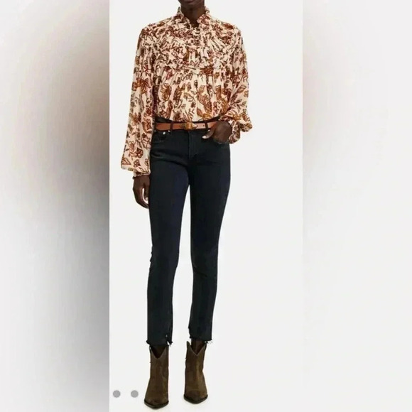 NWT AGOLDE “Toni Feral” black frayed 5 pocket stretch  straight denim jean 32 - Picture 1 of 7